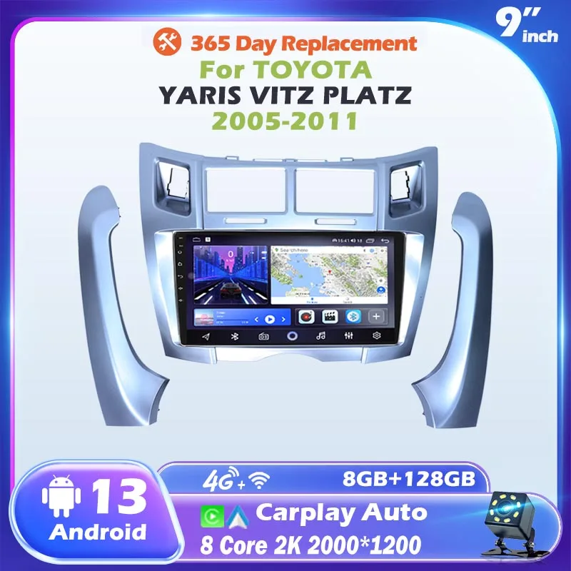 Android car Radio Carplay Auto for Toyota Yaris 2005 - 2012 Vitz Platz No cutting Multimedia Player Smart Systems Car Electronic