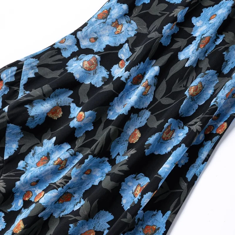 버드트리 여름 100% 뽕나무 실크 드레스, 여성용 더블 크레이프 O넥 루즈 플로럴 프린트 반팔 드레스, 신상 2025 D55002JF