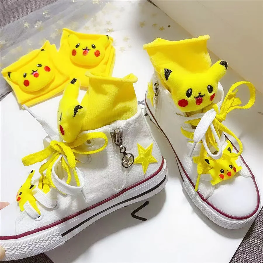 Spring Autumn New Pikachu branded High Top Canvas Shoes Parent Child Shoes Small Large Children\'s Korean Embroidered Board Shoes