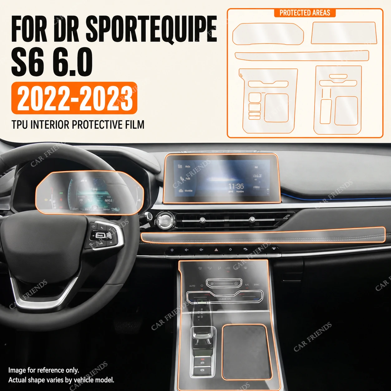 For DR Sportequipe S6 6.0 2022 2023 Transparent TPU Interior Protective Film Dashboard Center Console Door Panel Anti-Scratch