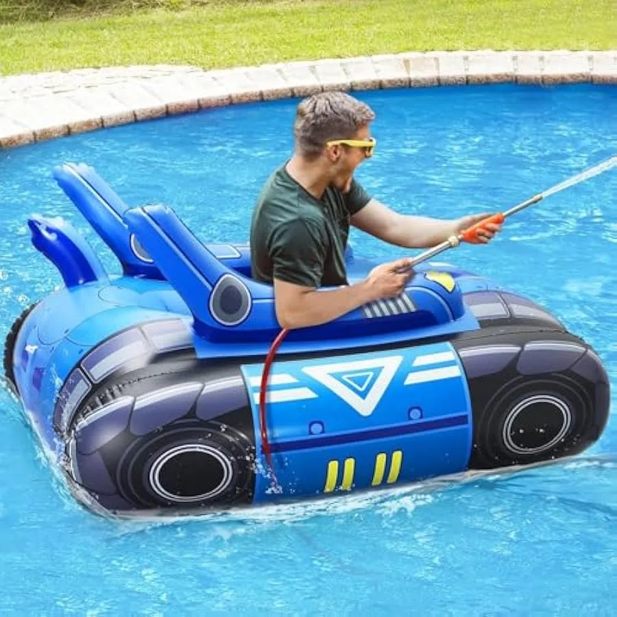 Chariot Großer aufblasbarer Tank-Poolschwimmer für Erwachsene mit Edelstahl-Wasserpistolen, Schwimmschwimmer mit Wasserkanone für Lake Beac