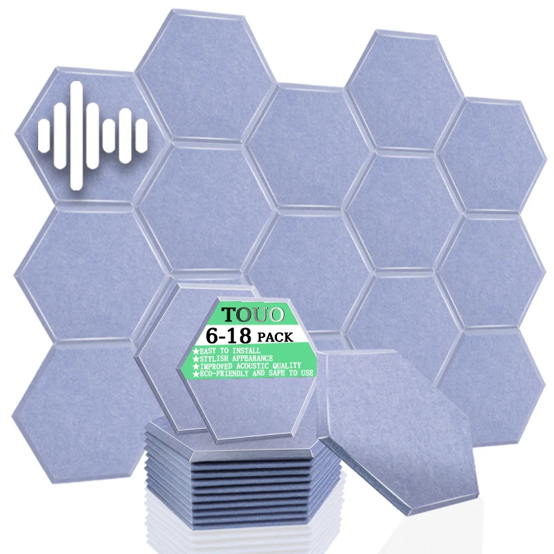 

TOUO Hexagon 6/12/18 Pcs Acoustic Panel Offices Soundproof High Density Sound Absorbing Ceiling Drum Room Acoustic Treatment