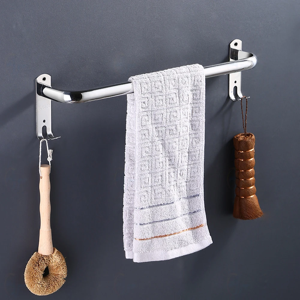 Hand Towel Hanger Rack Wall Mounted Silver 304 Polished Stainless Steel Bath Holder Bar Rail 40-60cm Hook Bathroom Accessories