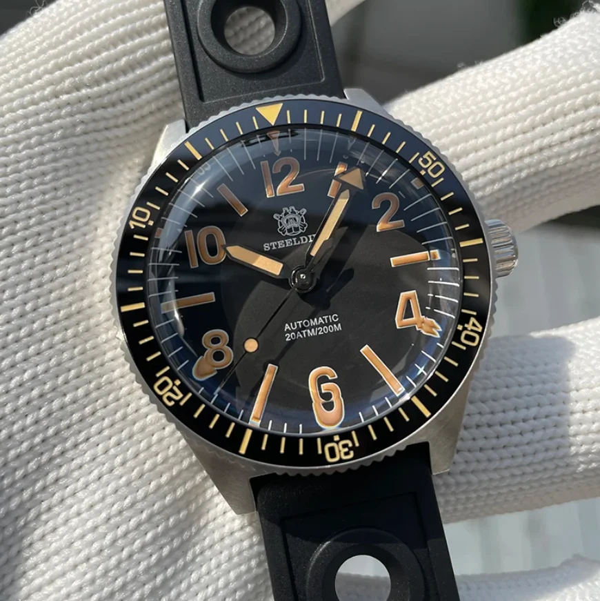 

Мужские автоматические часы STEELDIVE, 41 мм, военные механические наручные часы для дайвинга, 20ATM, водонепроницаемые, C3, светящийся сапфировый циферблат, керамический безель NH35