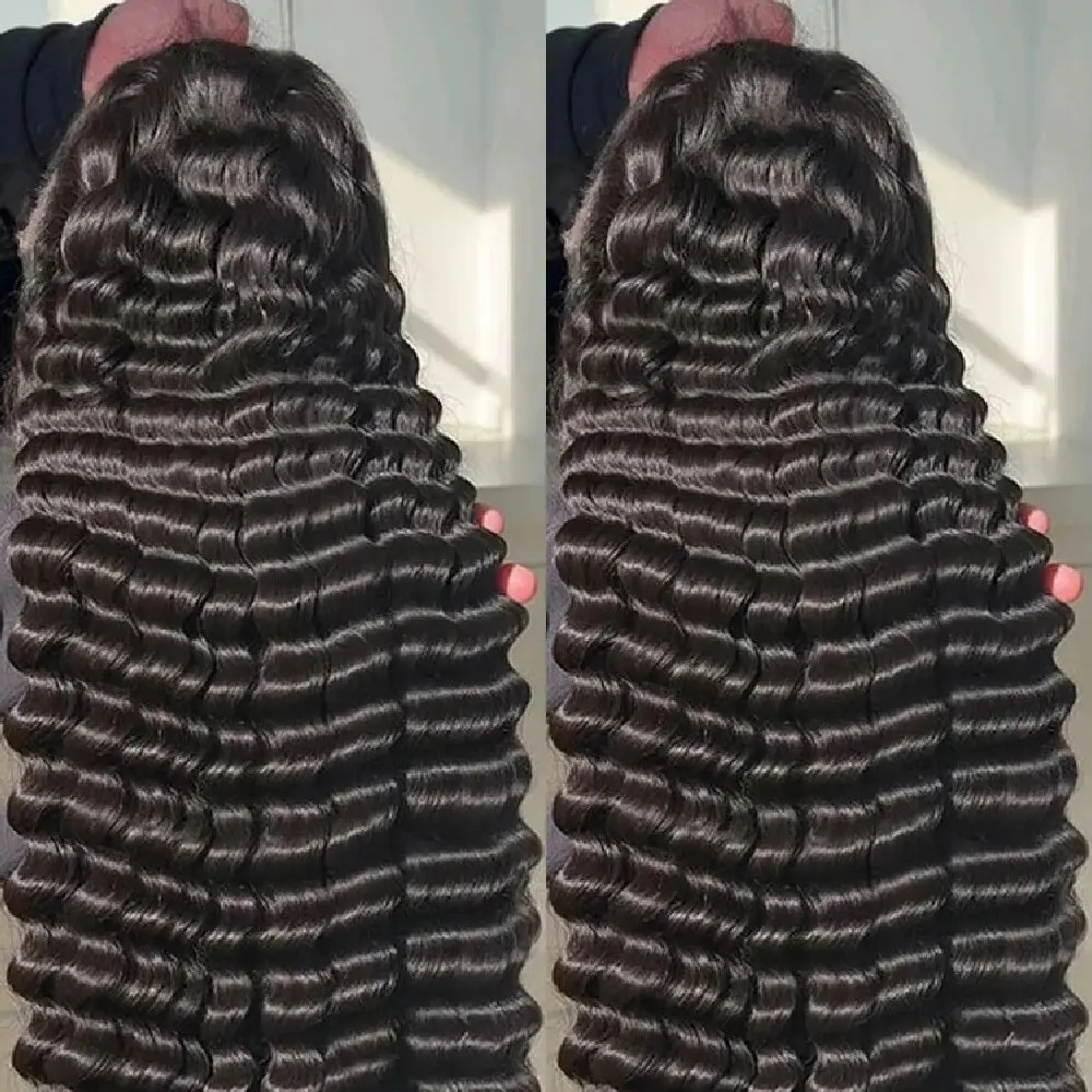 32 Inch Loose Deep Wave Half Wig 3 In 1 Flip Over Wigs With Drawstring 250% Density machine Made Human Hair Wig