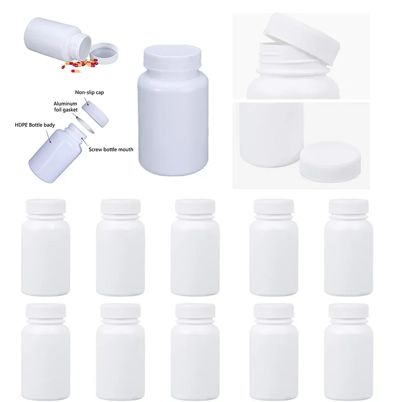 10pcs 15ml-100ml Medical Plastic HDPE Pill Bottles Empty Portable Pill Tablets Capsule Containers Food Grade Refillable Bottles