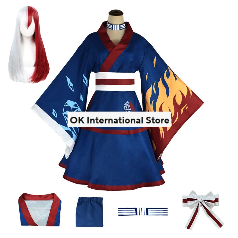 Anime Boku kein Held Akademie Todoroki Shoto Cosplay Kostüm Perücke japanische Party Comic Kimono Cosplay Anzug Doujin Gender swap Kleid