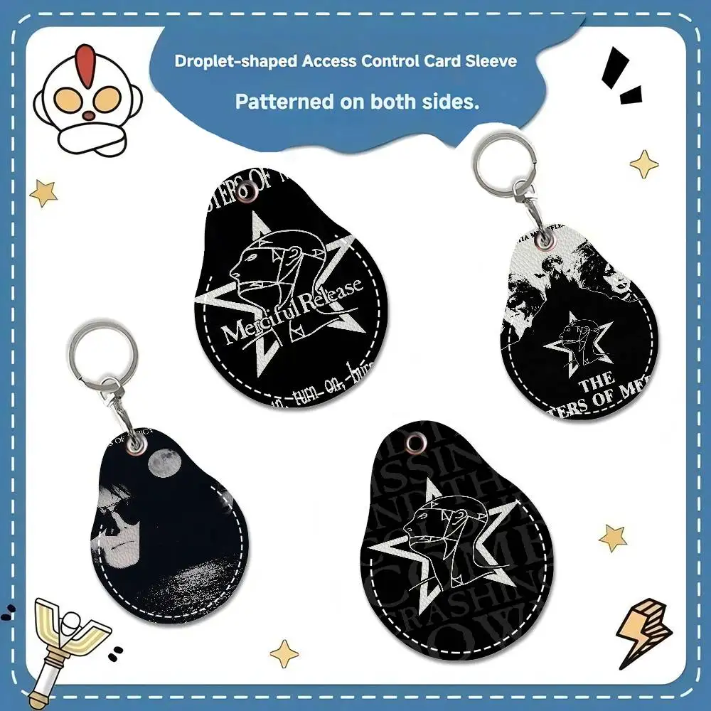 The S-Sisters Of Mercy Band PU Card Holder Keychain Key Ring Door Lock Access Tags Card Case Keychain Access Card Key Tag Ring
