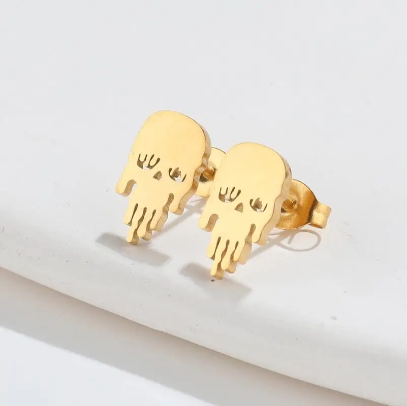 Fancy Cartoon Flatback Skull Stud Earrings For Women Small Stainless Steel Gold Plated Elf Ears Vintage Earrings Accessories