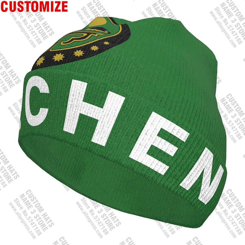 Chechnya Knitted Hat Custom Name Winter Cold Pullover Rossiya Chechen Flag Grozny Gudermes Warm Russian Russia Cap Argun Beanies