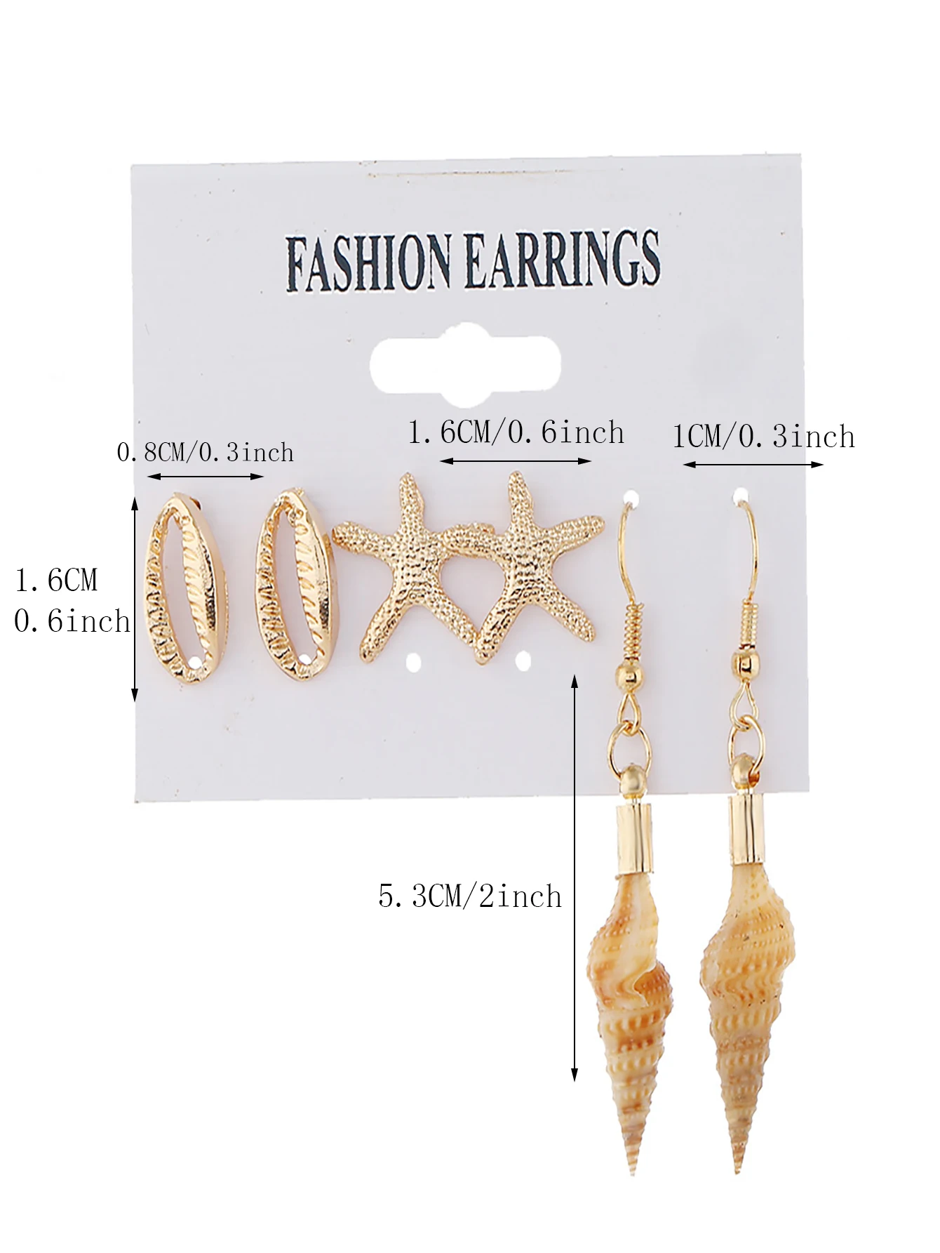 6pcs Ocean Wind Shell Starfish Conch Fashion Alloy Gold Color Earrings Woman Party Gift Celebratory Party