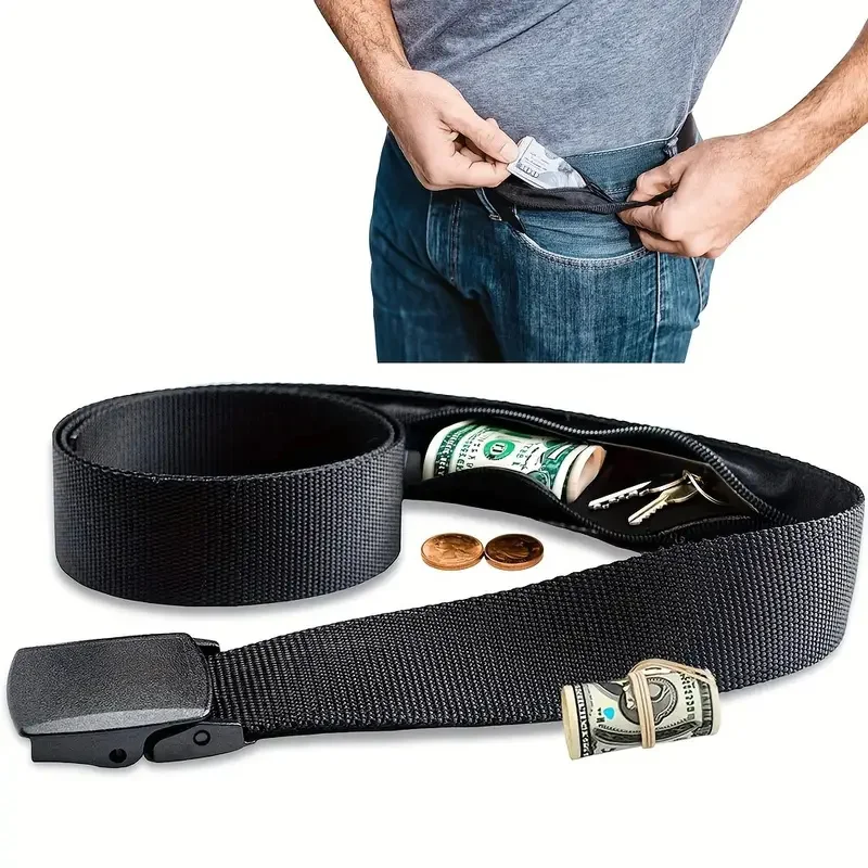 Travel security insurance anti-theft invisible money-hiding belt with hidden zipper, wallet belt and waist pouch