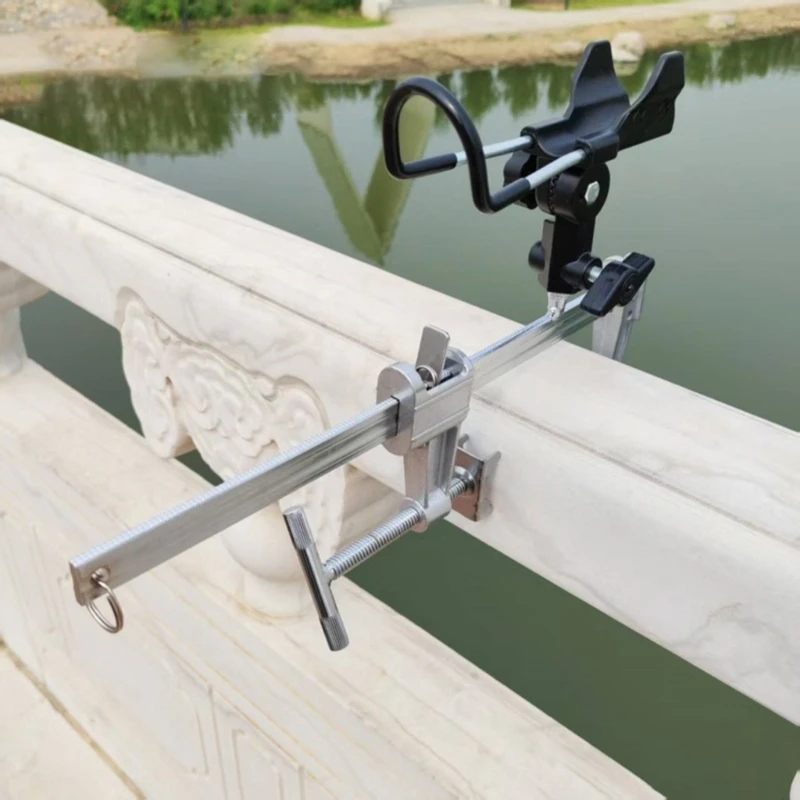 Clamps-On Fishing Rod Holder for Sea Fishing with Front Hoop, Rear Cradles, Adjustable Screw Clamps and Locking Knobs 24BD