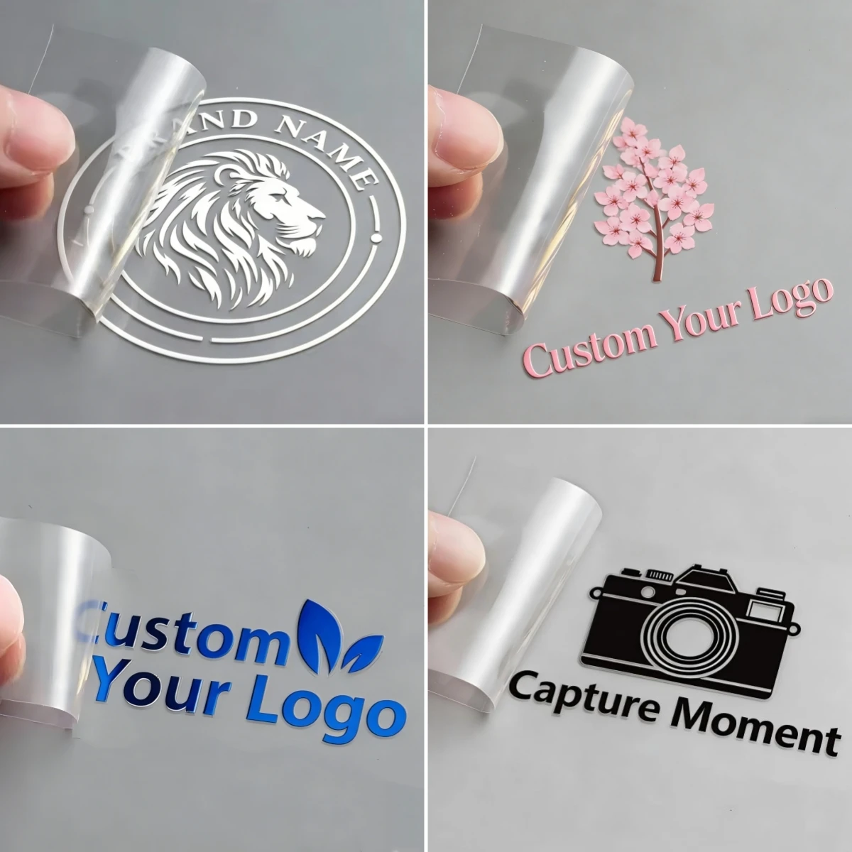 50 pegatinas de transferencia DTF personalizadas, impresión UV 3D, logotipo de empresa personalizado, etiqueta autoadhesiva de cristal para botellas, caja de embalaje