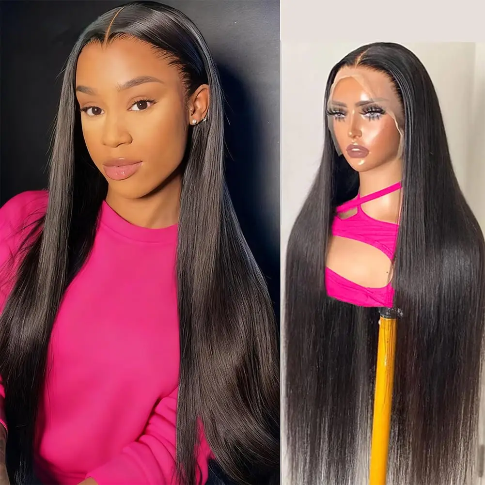 

30 40 inch Bone Straight Human Hair Pre Plucked Lace Frontal Wig 13x4 13x6 Hd Straight Transparen Lace Front Wig For Black Women