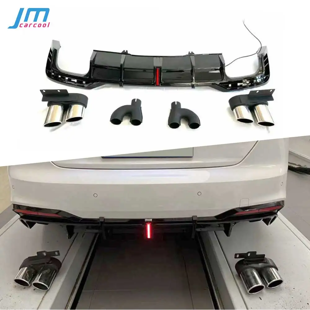 

ABS for Audi A5 Sline S5 2021-2023 Car Rear Lip Diffuser Spoiler With Llight Rear Exhaust Tips Muffler Pipe BodyKits Accessories