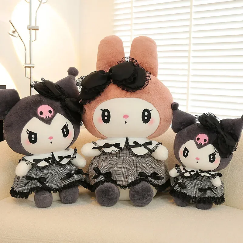 Sanrios หมอนโซฟาลายการ์ตูนน่ารักตุ๊กตามือตุ๊กตาสีดำ Kuromi mymelody ของขวัญวันเกิดสำหรับเด็กผู้หญิง