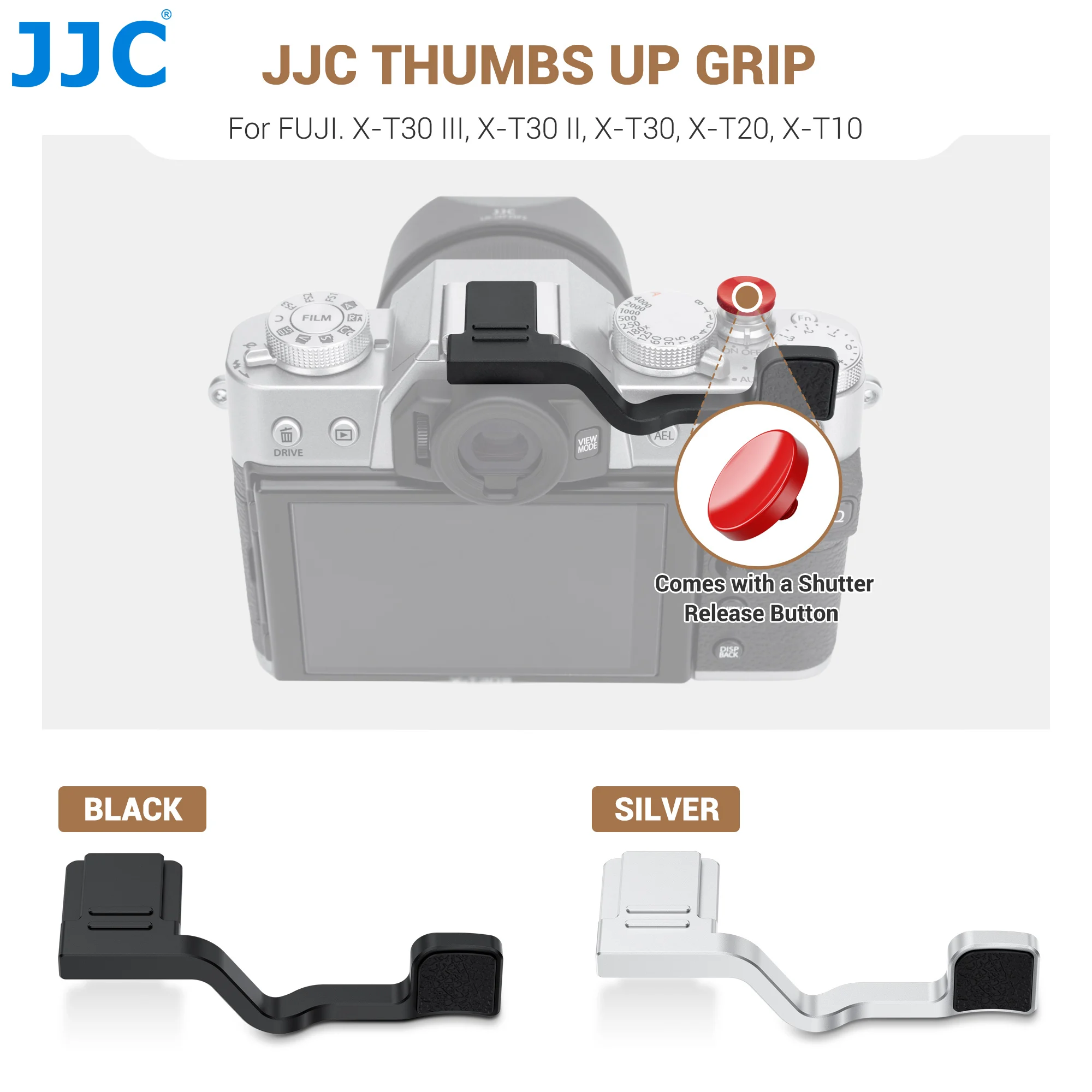 JJC Camera Hot Shoe Thumb Rest Grip for Fujifilm X-T20 X-T10 XT30 X-T30 II X T30III Thumb Up Grip Aluminum Alloy Metal Grip