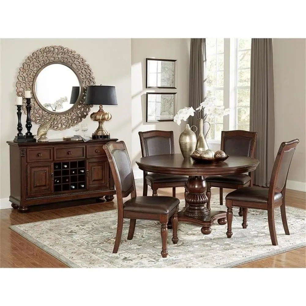 

40.5" Tall, 19.2" Seat Height Traditional Wood Frame and Faux Leather Upholstered Seat, Brown Cherry Wood Dining Chair