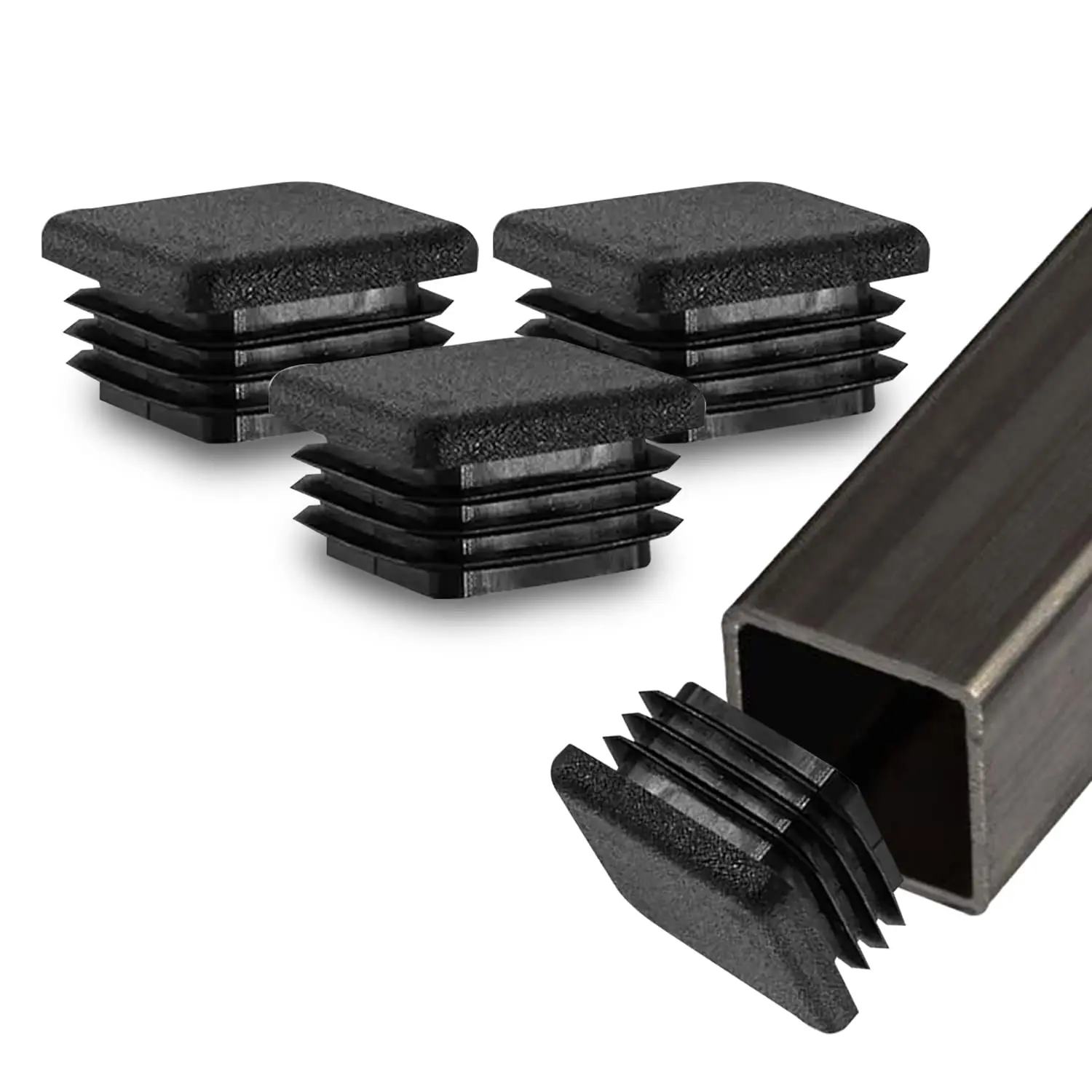 

1 1/4" Square Black Plastic Hole Plugs, Metal Tubing End Caps, Furniture Leg Inserts - Weather Resistant, 20 Pack