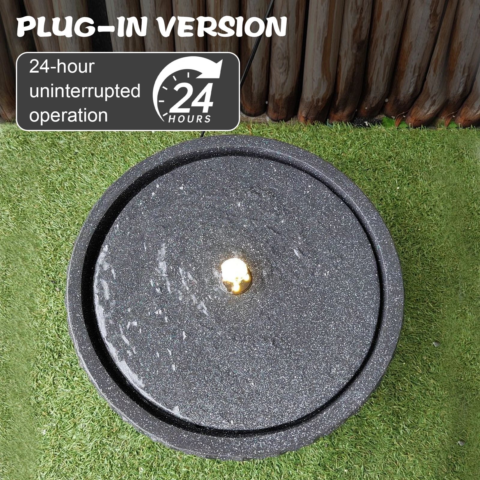 

13 Inch High Solar Water Fountain Waterfall Outdoor Fountain Round Stone with LED Lights & Pump for Patio Yard and Garden Decor