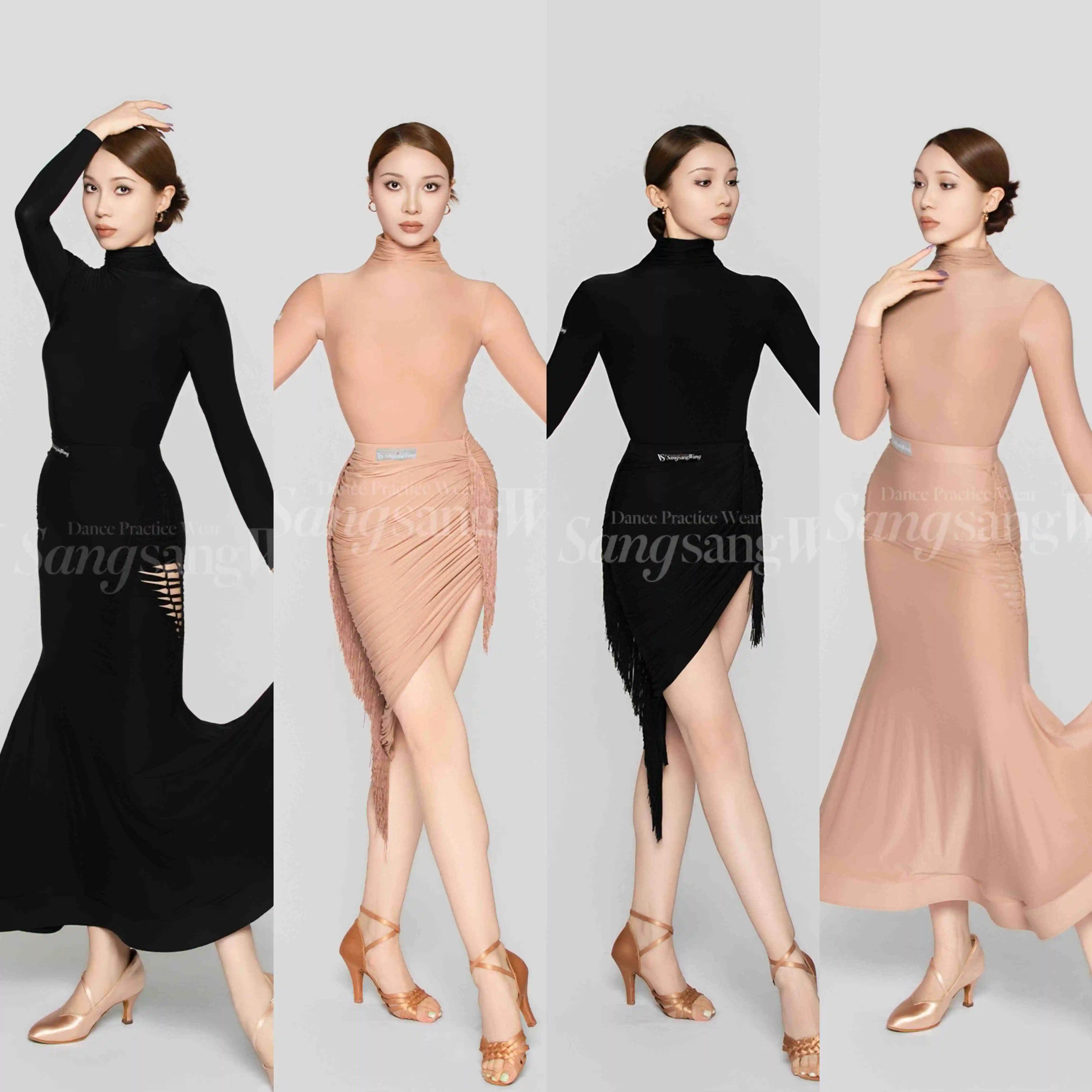 

Новое платье для латинских бальных танцев для взрослых, боди с длинными рукавами, юбка «рыбий хвост», женское платье для соревнований, тренировочная одежда DNV25708