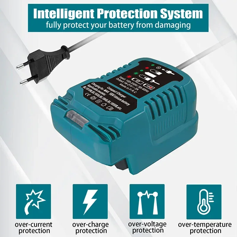For Makita 18V Li-ion Battery Charger With LED Indicator Charger for Makita BL1850 BL1840 BL1830 BL1820 BL1815 12V/24V 100-240V