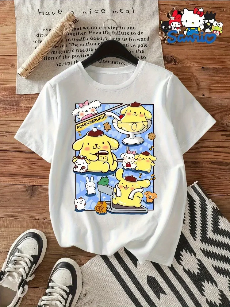 

Bobo Dragon for Pompompurin Women's Adorable Anime Print T-Shirt Round Neck Shirt for Casual Wear Fun Print T-Shirt