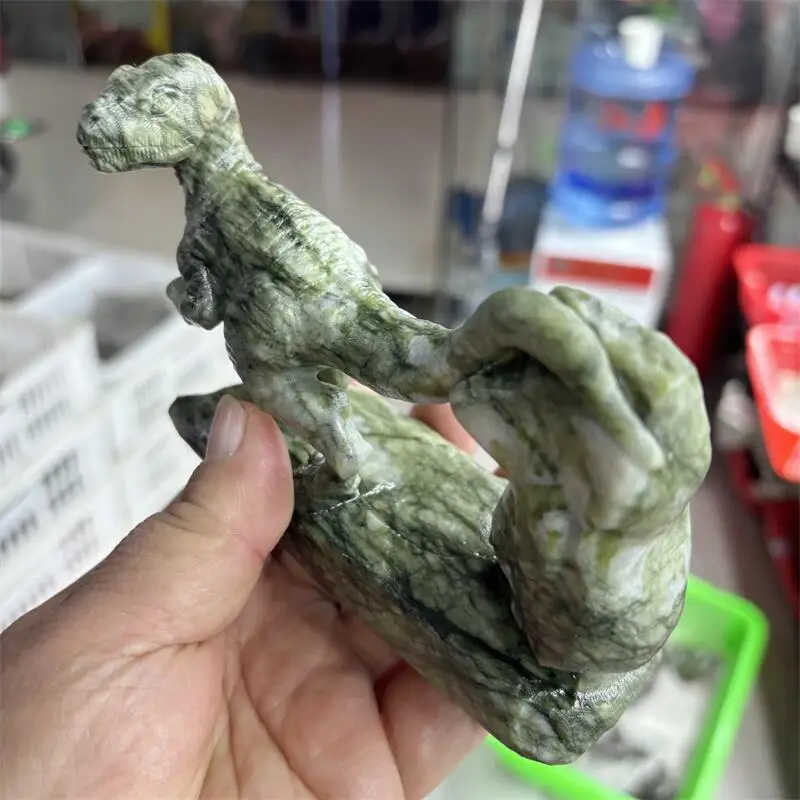 Natural Yooperlite Dinosaur Tyrannosaurus Quartz Carving Energy Stone Crafts Small Decoration Home Decor Holiday Gift 1pcs