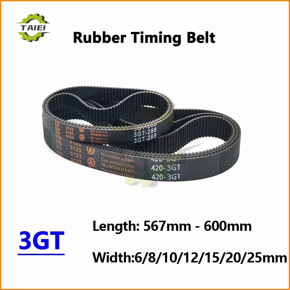 3GT Rubber Synchronous Belt Length 567 570 573 576 579 582 585 588 591 594 597 600mm Width 6-25mm GT3 Timing Drive Toothed Belt