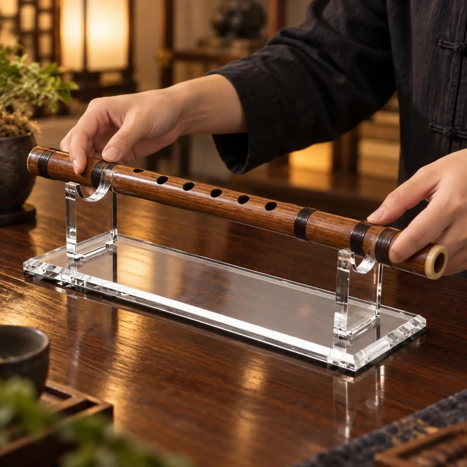 Acrylic Wind Instrument Display Stand Stable Flute Display Stand with Cradle-Shaped Cradle Smooth for Music Studio