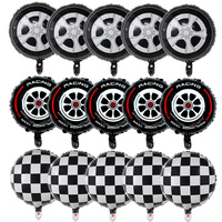 10pcs 18 Inch White Checkered Foil Helium Balloons Car Wheel Tire Balloon Racing Theme Birthday Party Decoration Globos Supplies