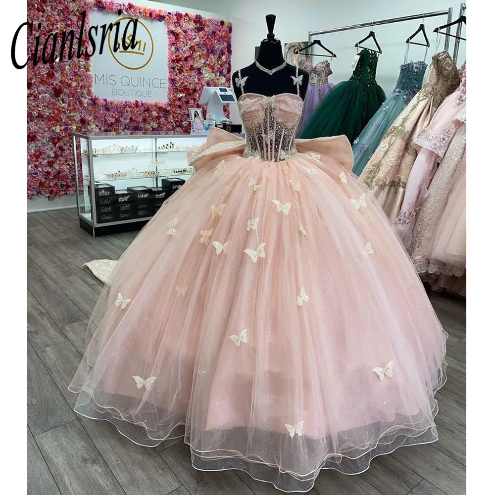 Princess  Quinceanera Dresses 2023 Spaghetti Straps  With Butterfly Ball Gown Dresses Gala Vestido De 15 Anos Sweet 16