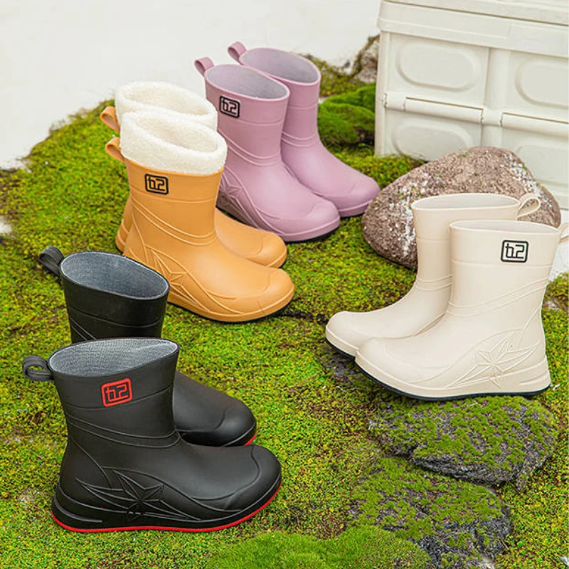 Botas de lluvia para mujer, zapatos de goma impermeables, trabajo de jardín y seguridad, a prueba de aceite, antideslizantes, de cocina, de PVC