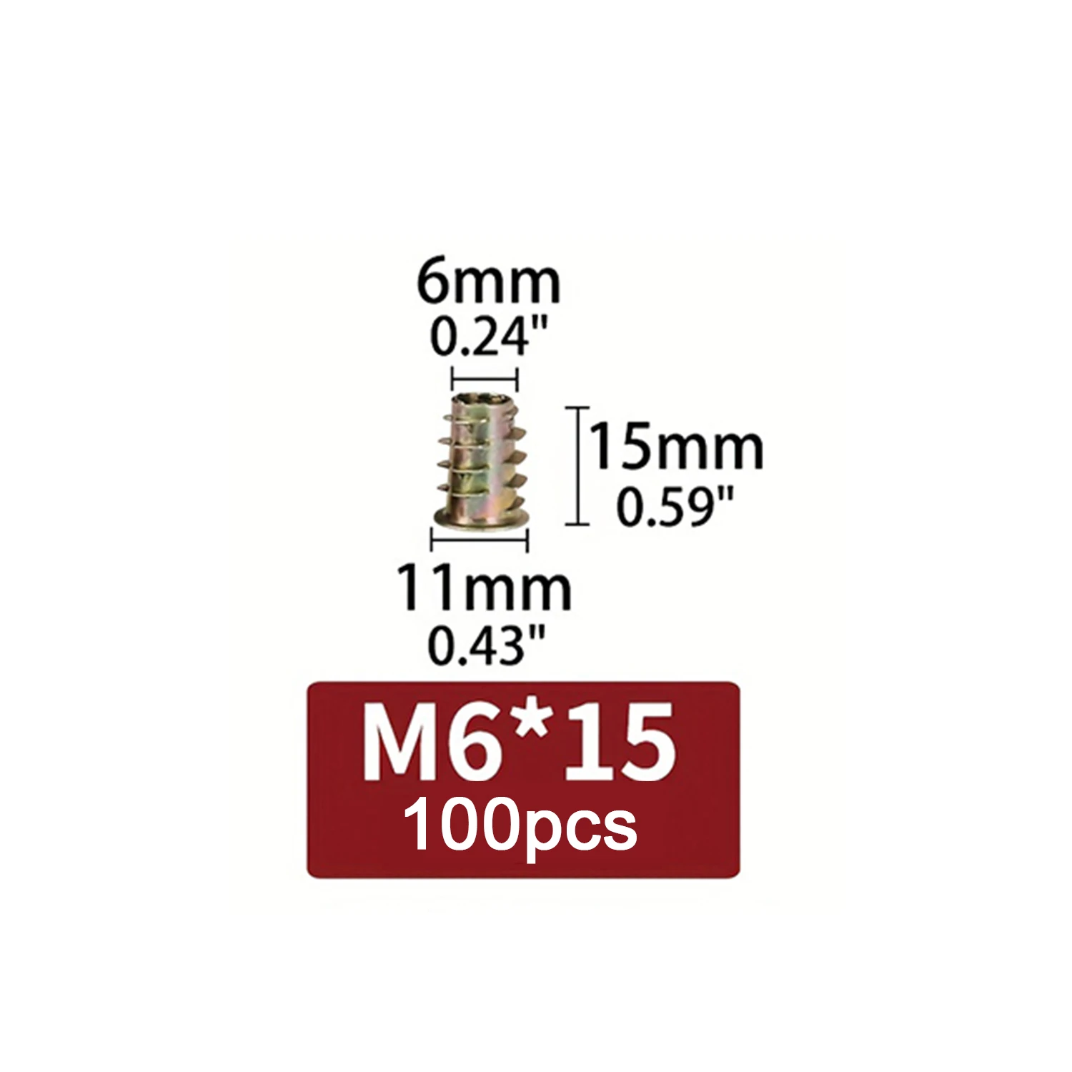 100er-Pack M4/M5/M6 Gewindeeinsatzmuttern mit Sechskantantrieb für Holzkorken, Möbel, Trockenbau, Schränke, langlebige, korrosionsbeständige Hardware-Befestigung