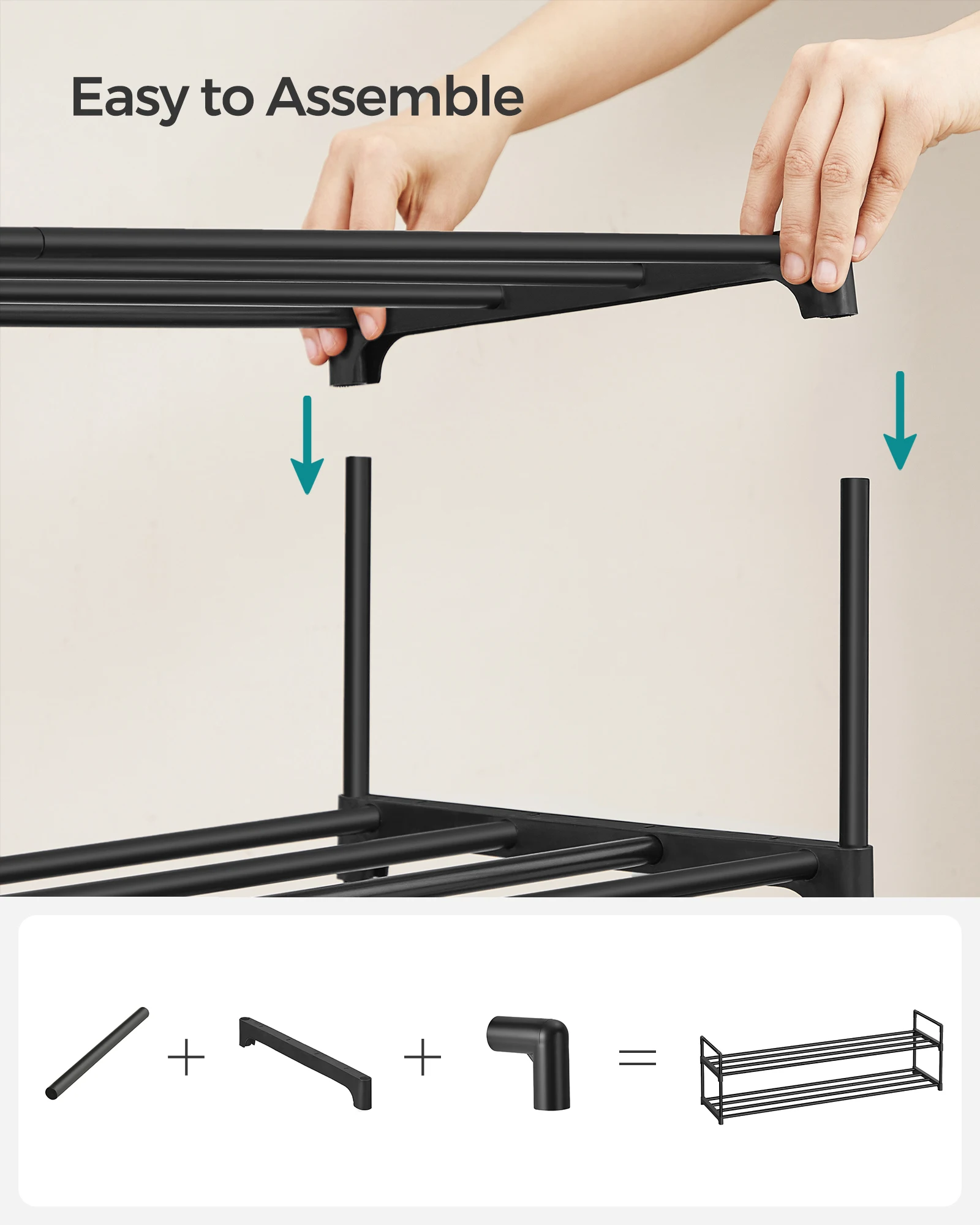 SONGMICS Shoe Rack, 3 Tier Shoe Organizer, Metal Shoe Storage Shelf for 18 Pairs of Shoes, Easy to Assemble, Entryway image 5
