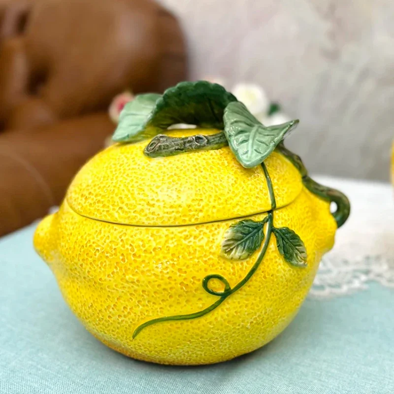 Creative Lemon Storage Jar Pepper Salt Bottles European Dry Fruit Snack Container Living Room Display Crafts Citrus-Themed Snack