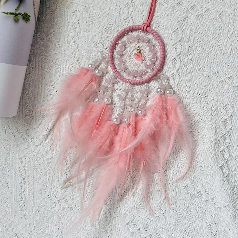 Hand Knitting Dream Catching Wind Chimes Decoration Car Pendant Tassel Catching Pendant Delicate Feathers and Iron Ring
