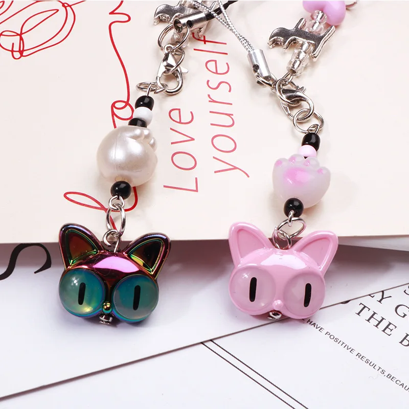 Cute Couple Cat Pendant Charms for IPhone/Samsung/Huawei Strap Lanyards Mobile Phone Case Keychain Headset Box Key Chains