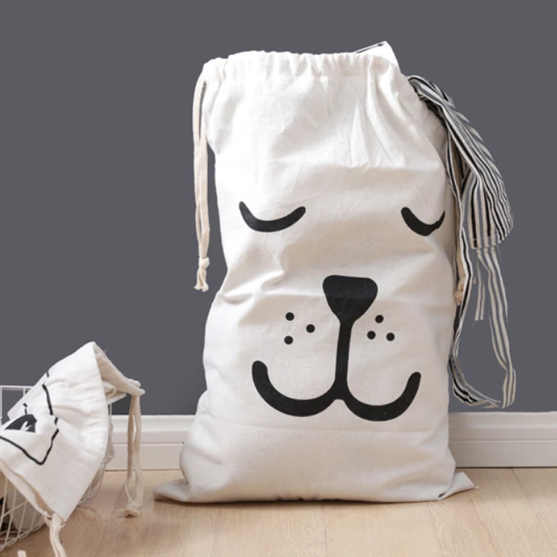 

Large Laundry Bag Cotton Linen Drawstring Duffle Fabric Laundry Storage Organizer for Clothes Toys Dirty Clothes Printing Bag