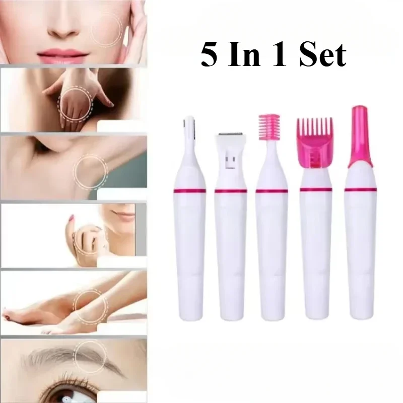 Depiladora 5 en 1 para mujer, recortadora de cejas femenina, afeitadora para mujer, máquina de afeitar para depilación, Depilador facial, herramienta depilatoria para Bikini