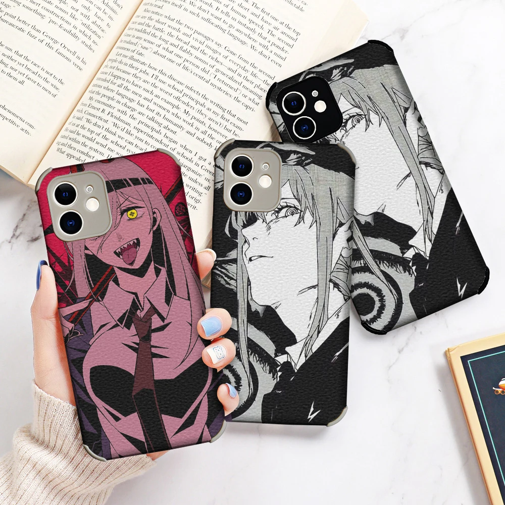 

Makima Chainsaw Man Manga Anime Luxury Lambskin case for apple iphone 13 12 11 Pro MAX MiNi 7 8 plus SE2020 X XS XR Black Cover