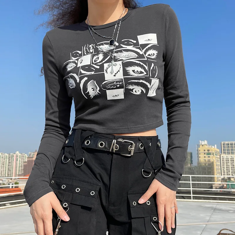 Vintage Women Eyes Print Vest Fairy Grunge Graphic Indie Aesthetic Clothes Cyber y2k clothes Slim retro gothic clothes crop top