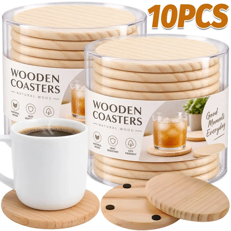 Round Blank Wooden Coasters Bottle Wine Cup Coffee Drinks Non-Slip Pads DIY Craft Painting Wood Coaster for Party Decoration