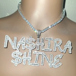 Grandbling AAAA Zirconia Name Necklace Personalised 2 Rows Customized Name Jewelry for Men Women Party Gifts