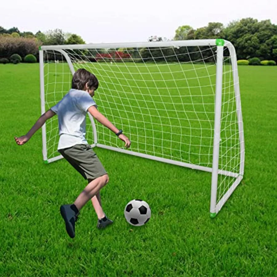 

Backyard kids soccer goal 6'x4': portable, high-strength net, weather-resistant PVC frame, eight-shaped clasp, ground stakes, b