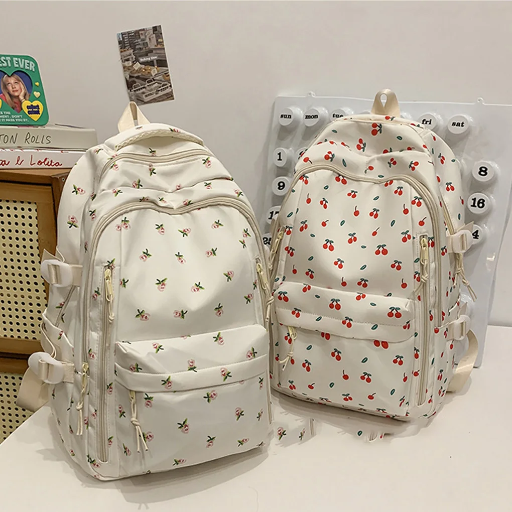 2025 Nylon Backpack New Simple And Fresh Large Capacity Backpack For Junior High School Students Small Floral Backpack