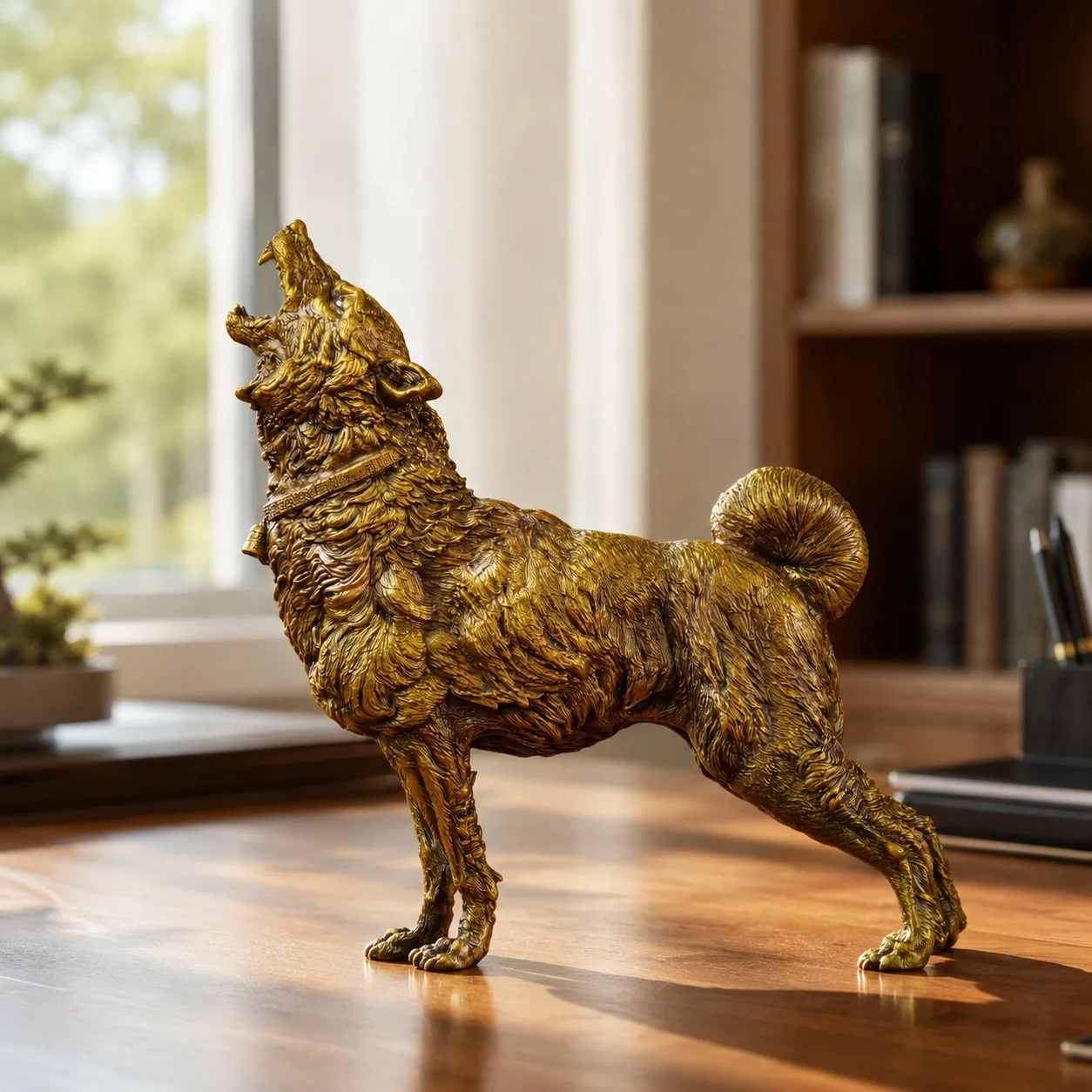 Handcrafted Solid Brass Energetic Wealth Dog Sculpture for Traditional Chinese Art Living Room Office Desk Decor Gift