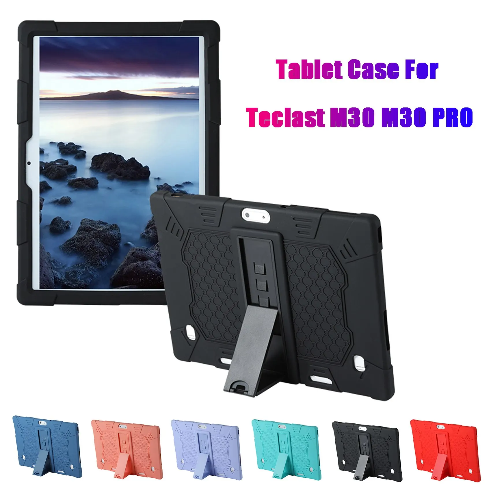 T31C new Tablet Case for Teclast M30 M30 PRO 10.1 Inch Tablet Silicone Case Adjustable Tablet Stand with Pen(Blue)