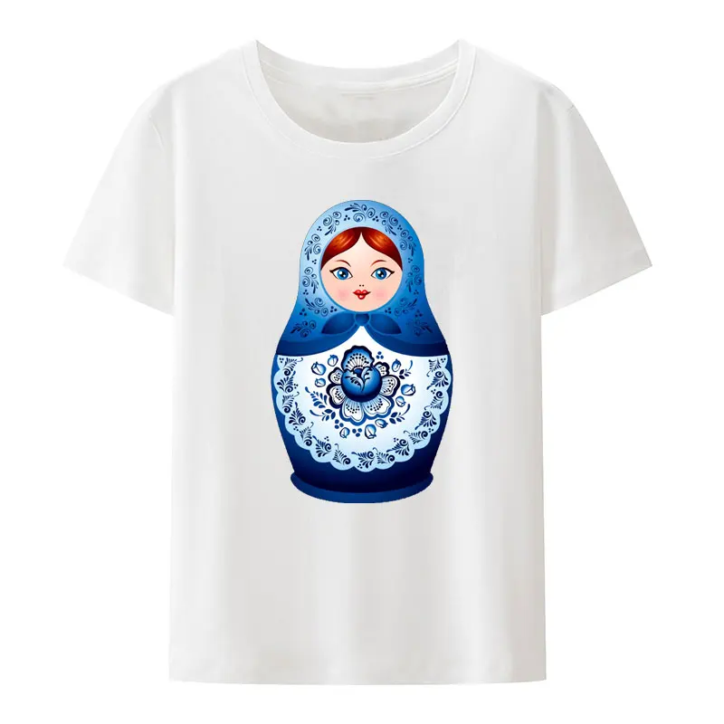 Kawaii Women Modal Printed T Shirts Matryoshka Doll Custom Gift Tees Cute Unisex Summer Matryoshka Cartoon Street Fashion Tops